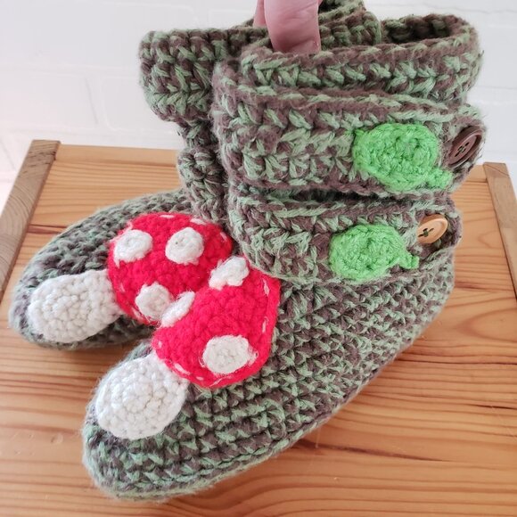 Handmade Other - Handmade Knit Mushroom Slippers Fit Kids Size US 2 Youth